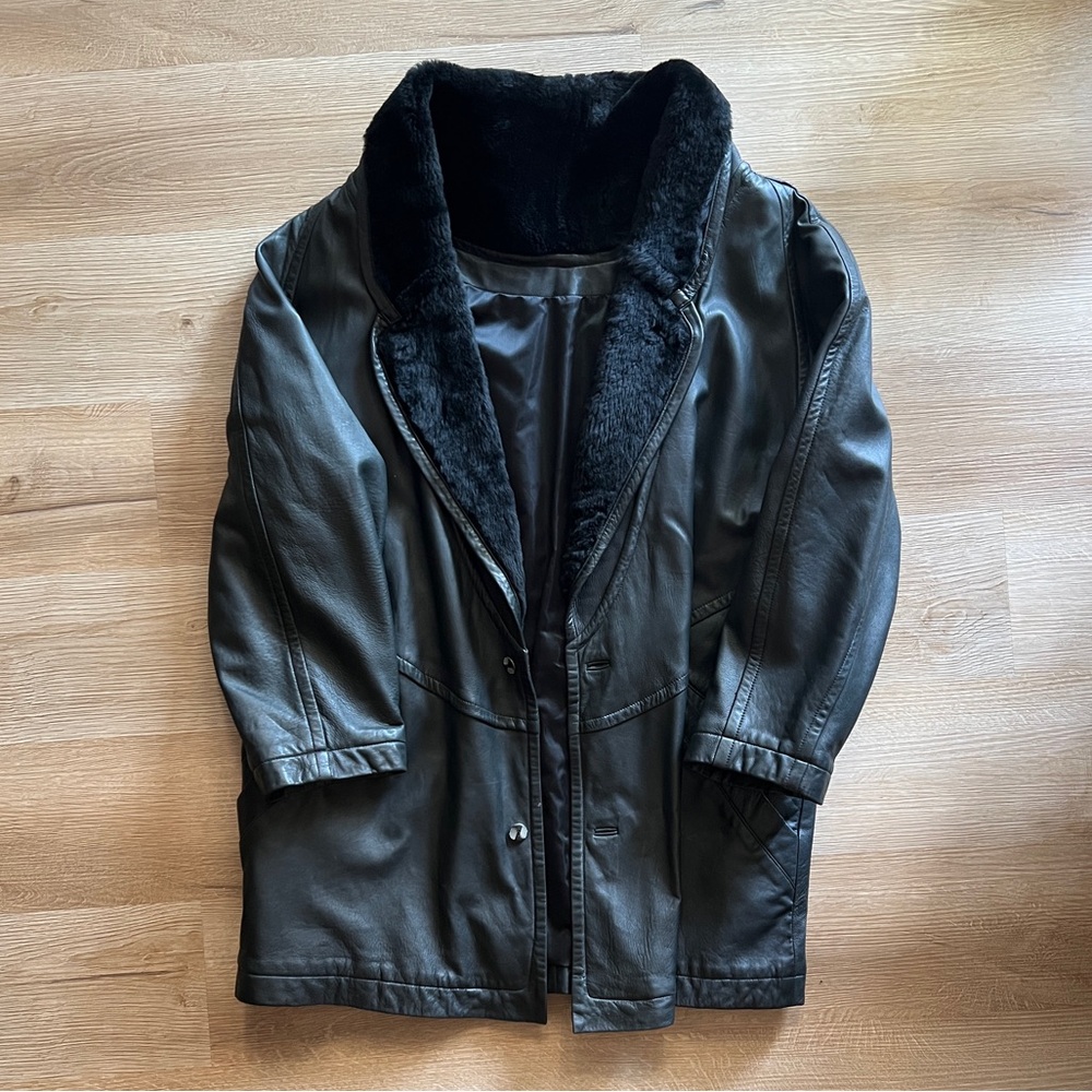 Vintage Oversized Soft Leather Button Coat Jacket